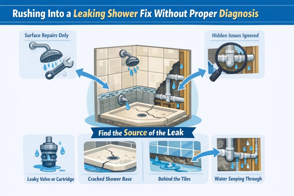 1. Rushing Into a Leaking Shower Fix Without Proper Diagnosis