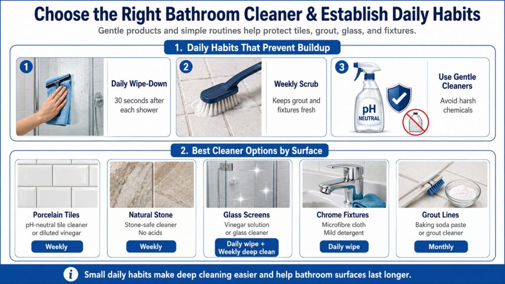 2. Choose the Right Bathroom Cleaner and Establish Daily Habits