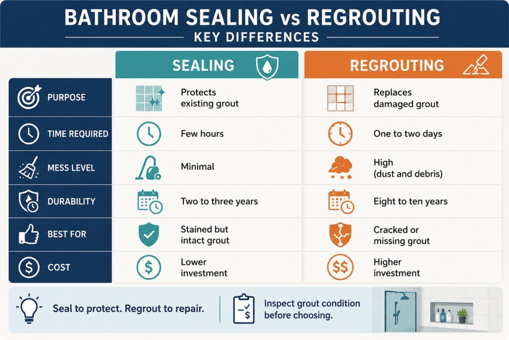 Bathroom Sealing vs Regrouting: Key Differences