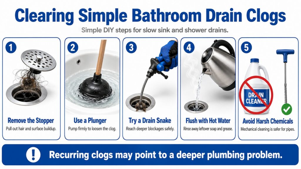 2. Clearing Simple Bathroom Drain Clogs