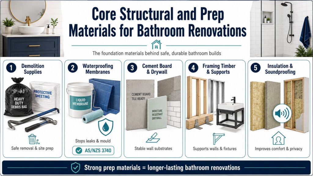Core Structural and Prep Materials for Bathroom Renovations